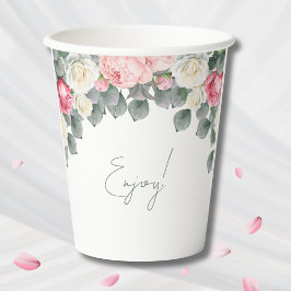 ピンクフローラヴィンテージガーデンバラブライダルシャワー 紙コップ