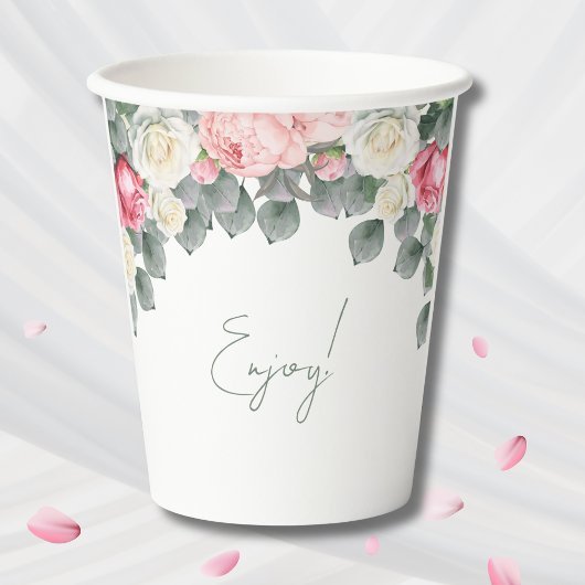 ピンクフローラヴィンテージガーデンバラブライダルシャワー 紙コップ