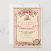 ピンクフローラヴィンテージティーパーティー招待状シャビーシック 招待状 (正面)