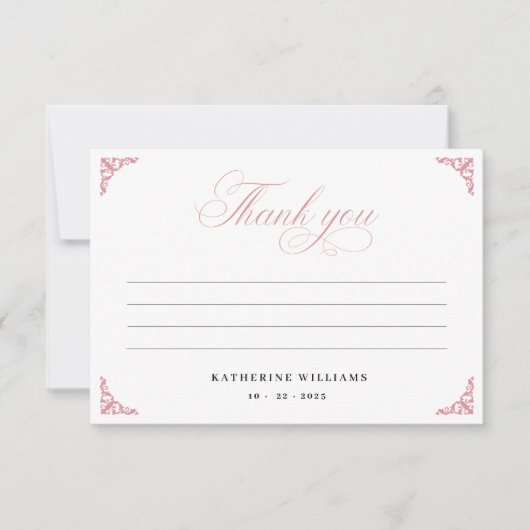 ピンクフローラヴィンテージブライダルシャワーサンキューカード サンキューカード (正面)