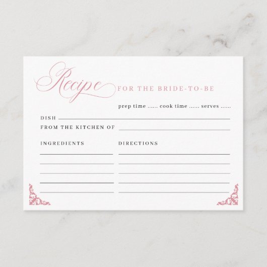 ピンクフローラヴィンテージブライダルシャワーレシピカード エンクロージャーカード (正面)