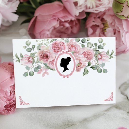 ピンクフローラヴィンテージブライダルシャワーレシピカード エンクロージャーカード