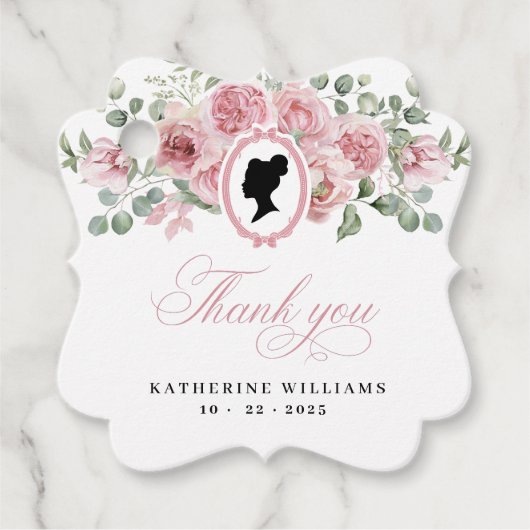 ピンクフローラヴィンテージブライダルシャワー フェイバータグ (正面)