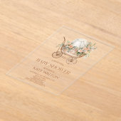 ピンクフローラヴィンテージベビーキャリッジベビーシャワー アクリル招待状 (レイダウン)