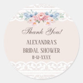 ピンクフローラヴィンテージレースブライダルシャワーありがとう ラウンドシール (正面)