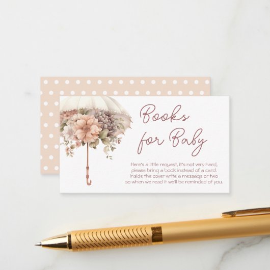 ピンクフローラヴィンテージ傘ベビーシャワーブック エンクロージャーカード (正面/裏面インサイチュ)