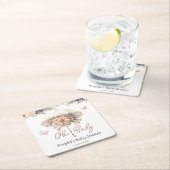 ピンクフローラヴィンテージ傘ベビーシャワー スクエアペーパーコースター (インサイチュ)