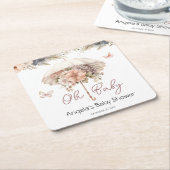 ピンクフローラヴィンテージ傘ベビーシャワー スクエアペーパーコースター (アングル)