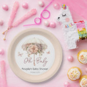 ピンクフローラヴィンテージ傘ベビーシャワー ペーパープレート (パーティー)