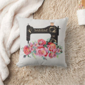 ピンクフローラヴィンテージ裁縫機械モノグラム クッション (ブランケット)