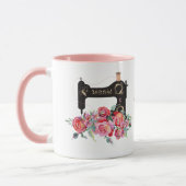 ピンクフローラヴィンテージ裁縫機械モノグラム マグカップ (左)