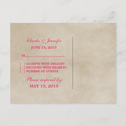 ピンクフローラヴィンテージRSVPポストカード インビテーションポストカード (裏面)