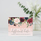 ピンクフローラ他の日付結婚のタイポグラフィ写真 案内ポストカード (スタンド正面)