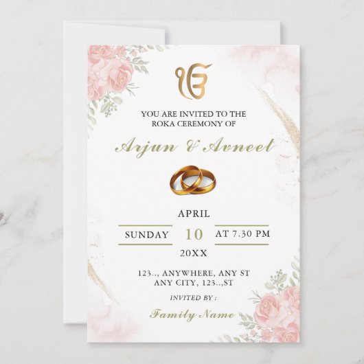 ピンクフローラ六花式招待状カード 招待状 (正面)