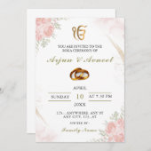 ピンクフローラ六花式招待状カード 招待状 (正面/裏面)