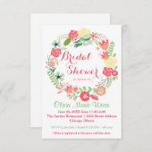 ピンクフローラ円リース-3x5ブライダルシャワー招待状 招待状 (正面/裏面)