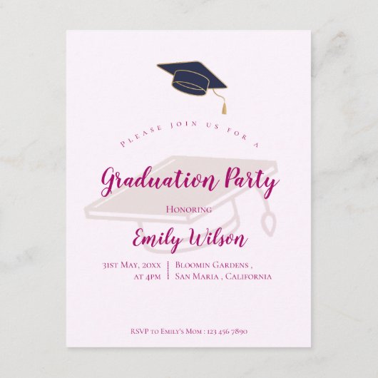 ピンクフローラ写真卒業パーティミニ招待状 エンクロージャーカード (裏面)