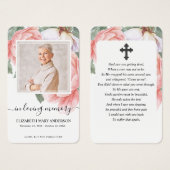 ピンクフローラ写真悔やみや弔慰葬儀祈りの言葉カード (正面&裏面)