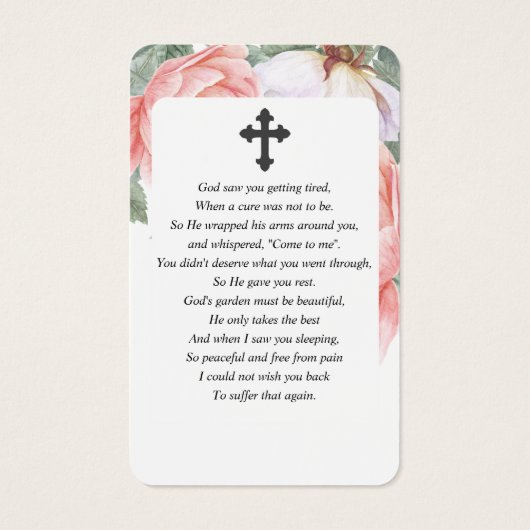 ピンクフローラ写真悔やみや弔慰葬儀祈りの言葉カード (裏面)