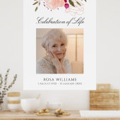 ピンクフローラ写真生命お祝いメモリアル標識 ポスター (キッチン)