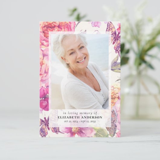 ピンクフローラ写真葬儀悔やみや弔慰ありがとう カード (スタンド正面)