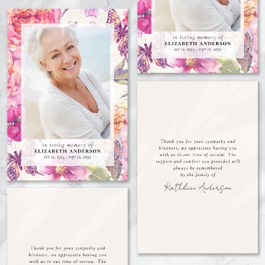 ピンクフローラ写真葬儀悔やみや弔慰ありがとう カード