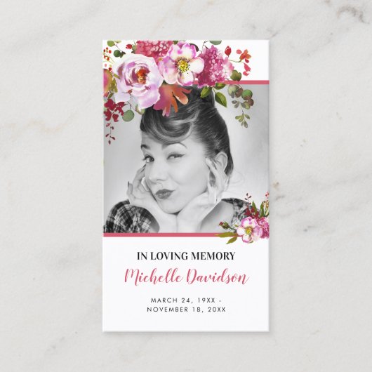 ピンクフローラ写真葬儀祈りの言葉カード 名刺 (正面)