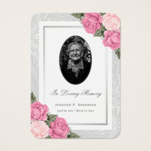 ピンクフローラ写真葬儀記念祈りの言葉カード (正面)