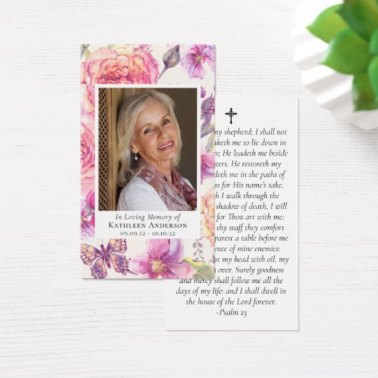 ピンクフローラ写真記念祈りの言葉カード (デスク)