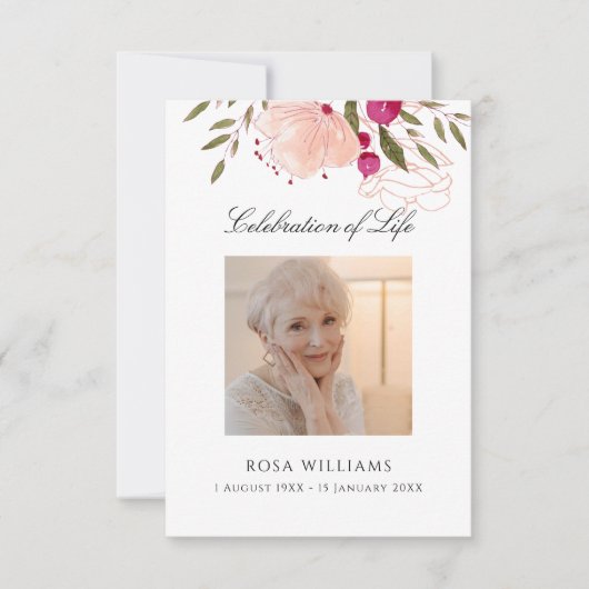 ピンクフローラ写真記念葬儀祈りの言葉カード ノートカード (正面)