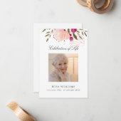 ピンクフローラ写真記念葬儀祈りの言葉カード ノートカード (正面/裏面インサイチュ)