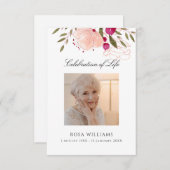 ピンクフローラ写真記念葬儀祈りの言葉カード ノートカード (正面/裏面)