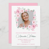 ピンクフローラ写真59歳の誕生日招待状 招待状 (正面/裏面)