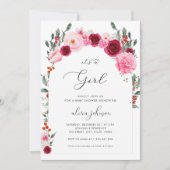 ピンクフローラ冬クリスマスガール赤ちゃんシャワー 招待状 (正面)