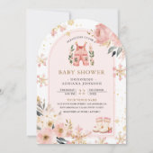 ピンクフローラ冬ワンダーランド写真ベビーシャワー 招待状 (正面)
