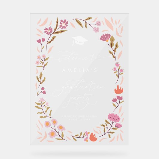 ピンクフローラ卒業パーティーのサイン アクリルサイン (正面)