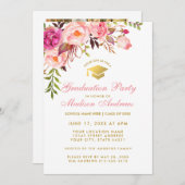 ピンクフローラ卒業パーティー招待状 – フォトバック 招待状 (正面/裏面)