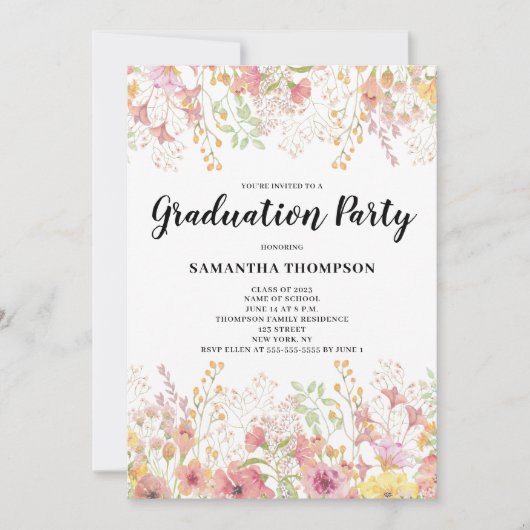 ピンクフローラ卒業パーティー招待状 招待状 (正面)