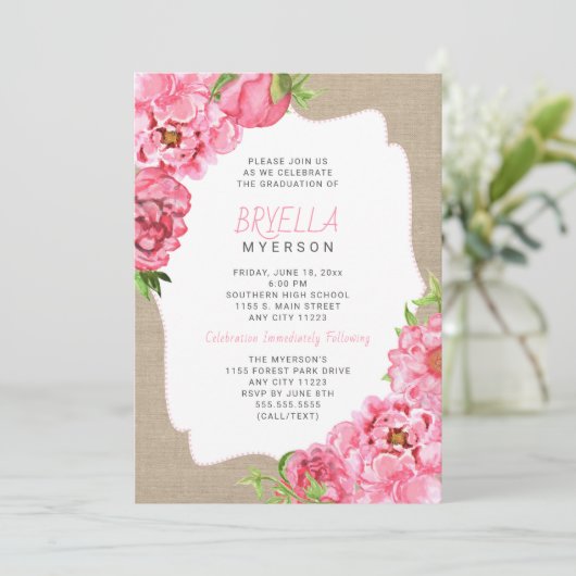 ピンクフローラ卒業式パーティの招待状 招待状 (スタンド正面)