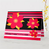 ピンクフローラ及びストライプ カード (黄色い花)