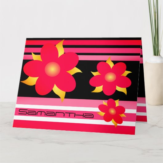 ピンクフローラ及びストライプ カード (正面)