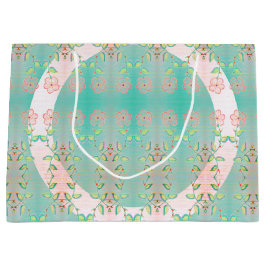 ピンクフローラ及びティール（緑がかった色） ラージペーパーバッグ