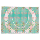 ピンクフローラ及びティール（緑がかった色） ラージペーパーバッグ (裏面)