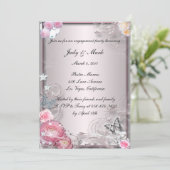 ピンクフローラ及び蝶婚約パーティ招待状 招待状 (スタンド正面)