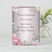 ピンクフローラ及び蝶披露宴カード 招待状 (スタンド正面)