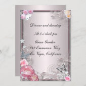 ピンクフローラ及び蝶披露宴カード 招待状 (正面/裏面)