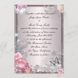 ピンクフローラ及び蝶招待状 招待状