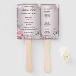 ピンクフローラ及び蝶結婚式 プログラム ハンドファン