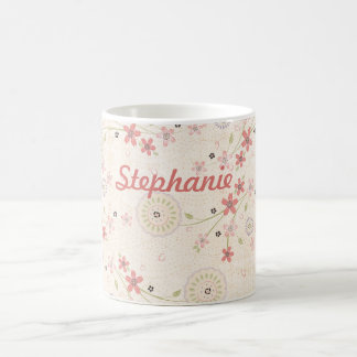 ピンクフローラ名前をカスタムするコーヒーマグ コーヒーマグカップ