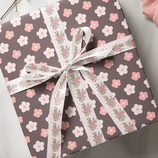 ピンクフローラ名前をカスタムする サテンリボン